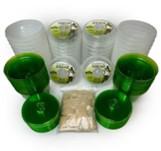 A group of plastic containers