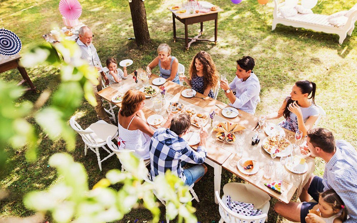 family eating outside