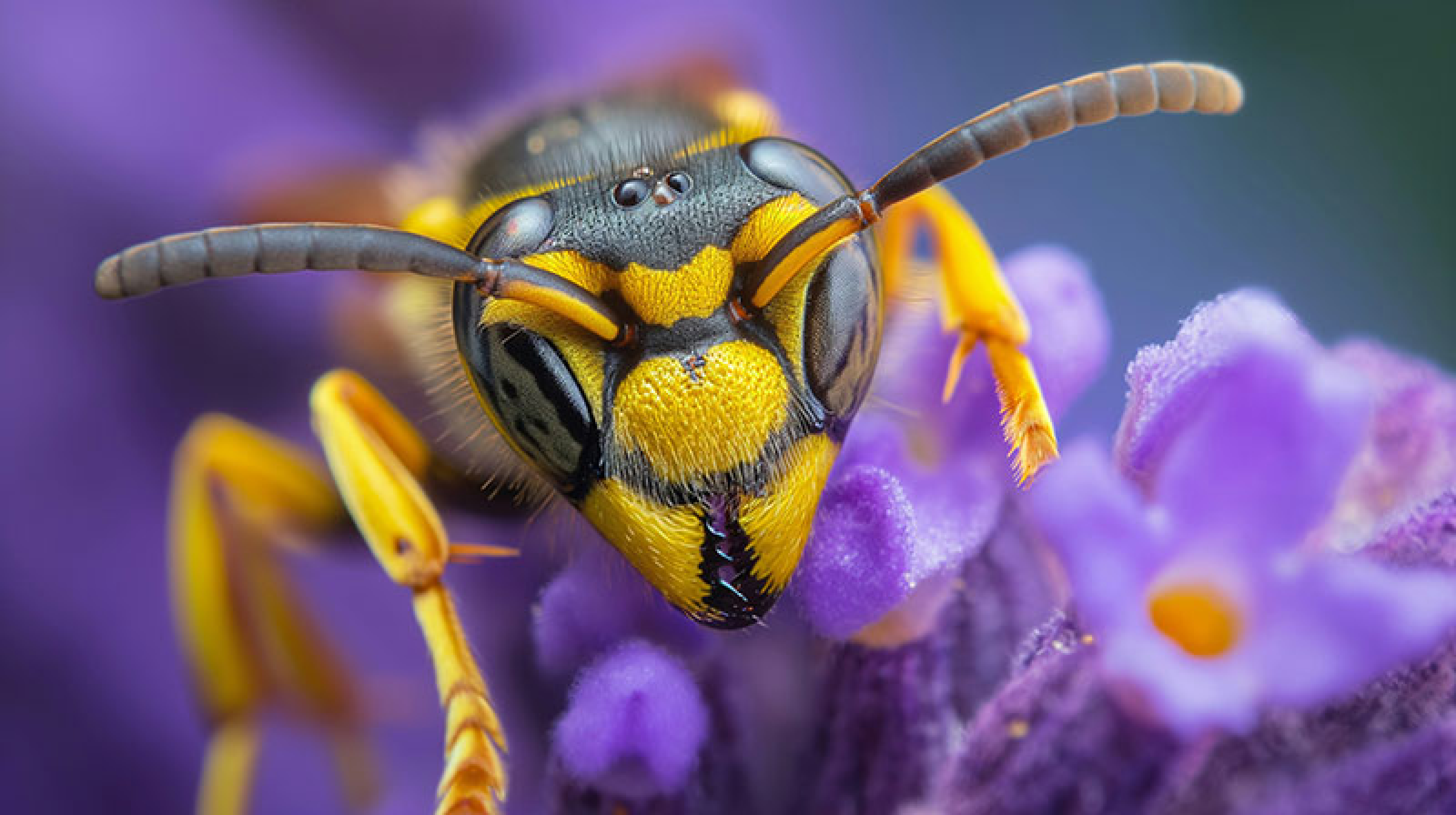 A yellow jacket wasp on a flower